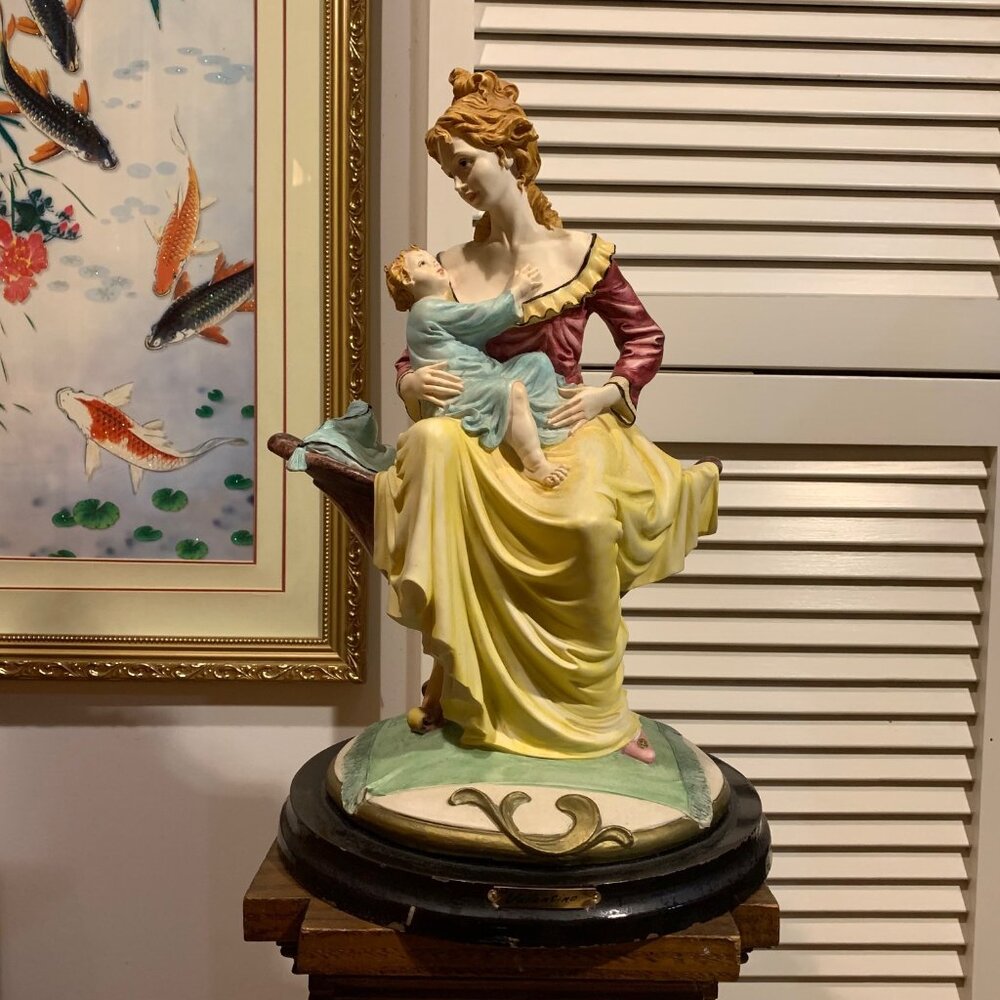 Vintage Valentino by Miriam 16” Mother and Child Figurine Status Wooden Base